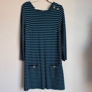 SAIL TO STABLE Nautical Green and Navy Shift Dress Oversize Buttons Coastal Boat